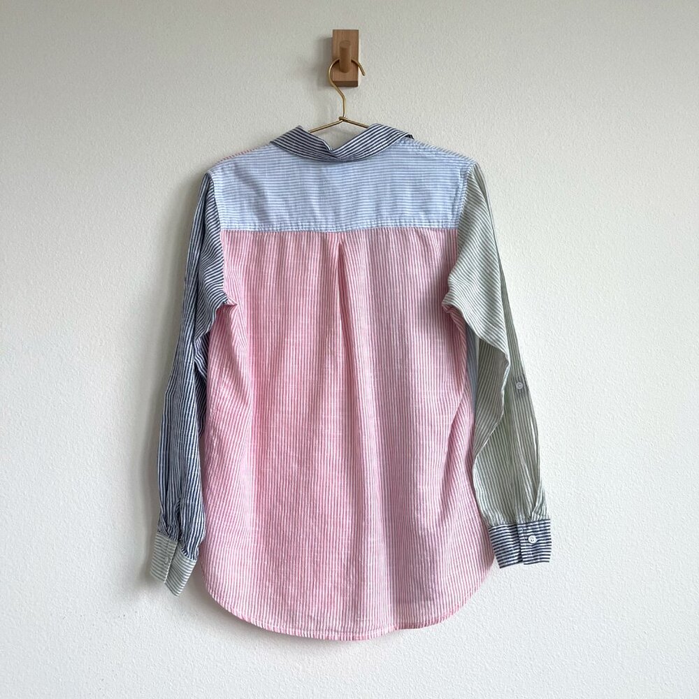 Japna Pinstripe Pastel Colorblock Cotton Button Down Shirt - Size S - Picture 2 of 9